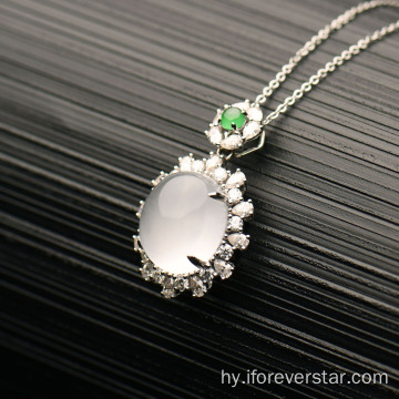 Սառցե սպիտակ jadeite Jade 18K պինդ ոսկե կախազարդ